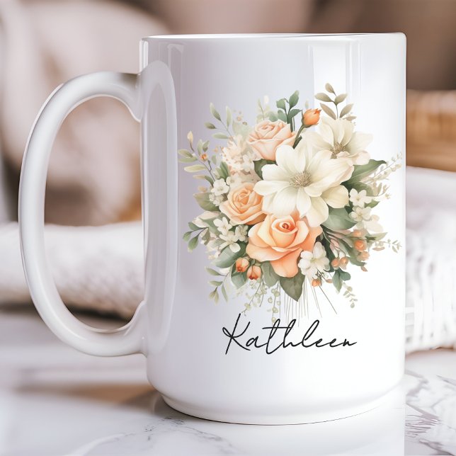 Personalisierte florale Tasse, Geschenk für Frauen Tasse ( personalized name mug, flowers mug, birthday gift for women, Mother’s Day gift, mom mug, bridesmaid)