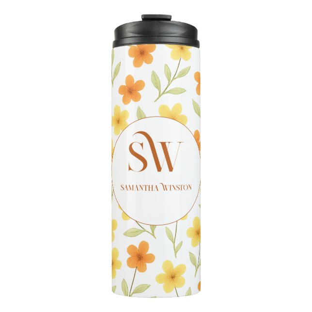 Personalisierte florale thermische Tumbler - Initi Thermosbecher (Vorderseite)