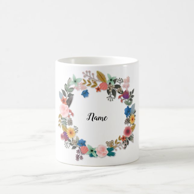 PERSONALISIERTE FLORALKRAFT-TASSE KAFFEETASSE (Mittel)