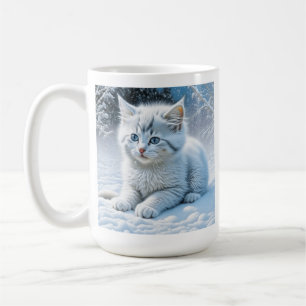 Personalisierte Fluffy White Kitten im Schnee Kaffeetasse