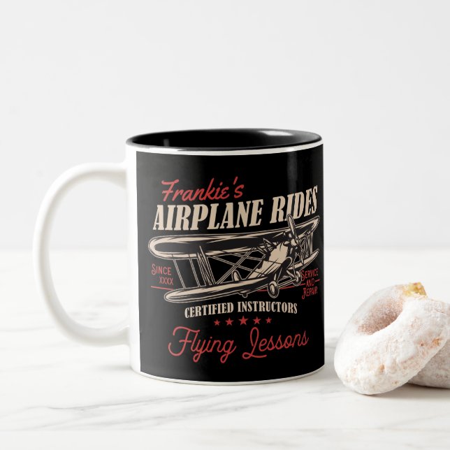 Personalisierte Flugreisen Retro-Flugstunden Zweifarbige Tasse (Mit Donut)