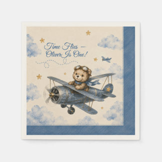 Personalisierte Flugzeug-Erstgeburtstagsservietten Serviette