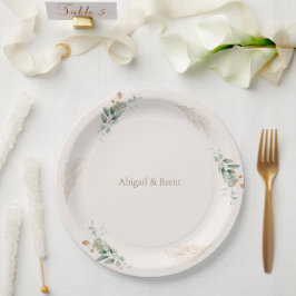 Personalisierte Foliage-Hochzeit von Creme & Gold Pappteller