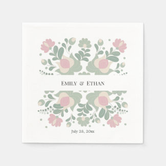 Personalisierte Folk Floral Hochzeitscocktail Serviette