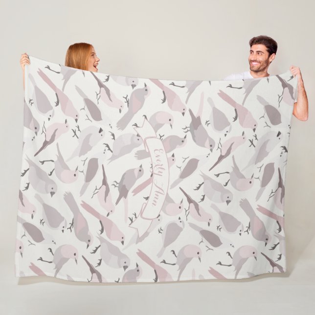 Personalisierte Folkkunst Mauve Bird Muster Fleecedecke (Beispiel)