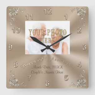 PERSONALISIERTE FOTO 60. Hochzeitstag-Uhr Quadratische Wanduhr