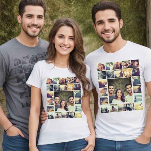 Personalisierte Foto-Collage T-Shirt (Custom photo collage grid. Special family photo good memories.)