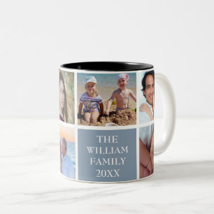 Personalisierte Foto-Collagen-staubiges Blau der Zweifarbige Tasse