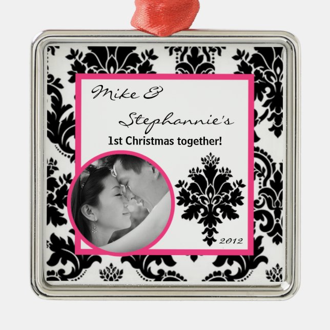 Personalisierte Foto-Ornament Schwarz Hot Pink Dam Ornament Aus Metall (Vorne)