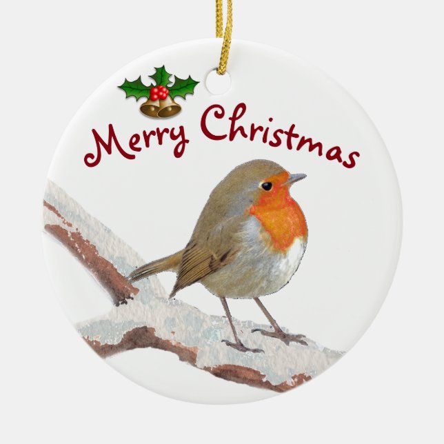 Personalisierte Foto-Robin-Weihnachtsverzierung Keramik Ornament (Vorne)
