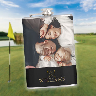 Personalisierte Foto-Schwarz-Gold-Golfschläger Flachmann