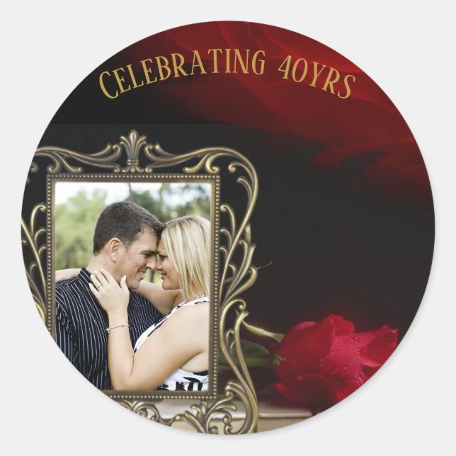 Personalisierte FOTO-Sticker - Thema ROSE der Ruby Runder Aufkleber (Vorderseite)