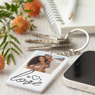 Personalisierte Foto- und Monogramm-Text-Fotocolla Schlüsselanhänger
