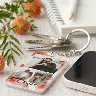 Personalisierte Foto- und Text-Fotocollage Schlüsselanhänger