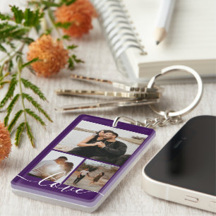 Personalisierte Foto- und Text-Fotocollage Schlüsselanhänger