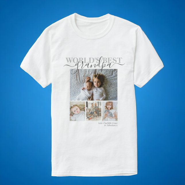 Personalisierte Foto- und Textfotografie T-Shirt (Personalized Photo and Text Photo Collage T-Shirt from Ricaso. World's best Grandpa or change text)