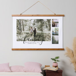 Personalisierte Foto- und Textsammlung Wandteppich Mit Holzrahmen