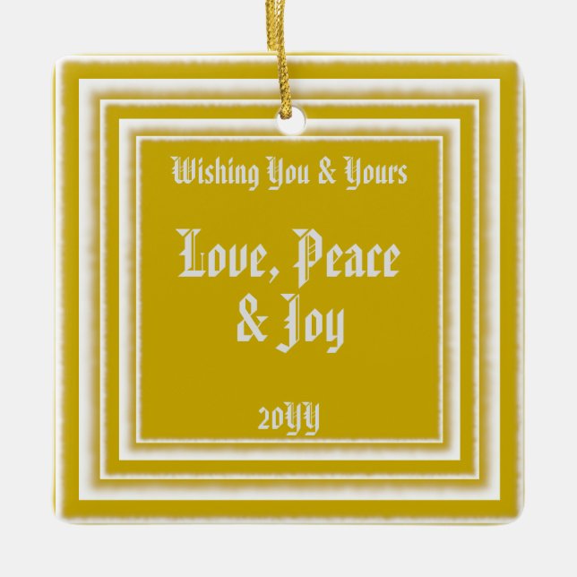 Personalisierte Foto-Urlaubswünsche, Vintages Gold Keramikornament (Vorderseite)