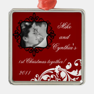 Personalisierte Foto-Verzierungs-hochrotes Rot mit Silbernes Ornament