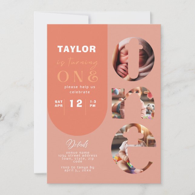 Personalisierte FotoCollage 1. Geburtstag Einladun Einladung (Vorderseite)