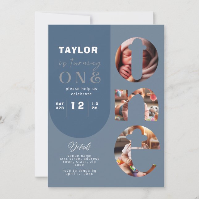 Personalisierte FotoCollage 1. Geburtstag Einladun Einladung (Vorderseite)