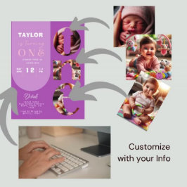 Personalisierte FotoCollage 1. Geburtstag Einladun Einladung