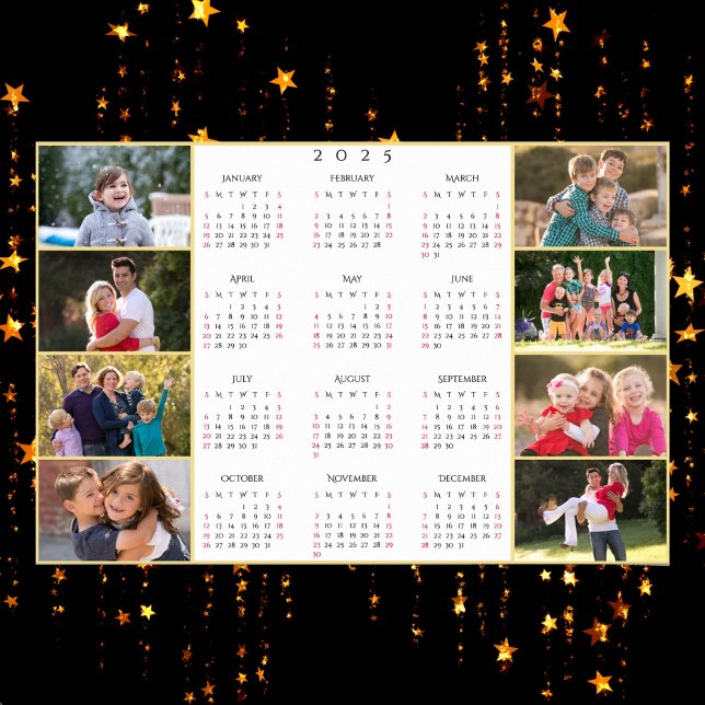 Personalisierte FotoCollage 2025 mit 8 Familienfam Poster (Personalized 8 Family Photo Collage 2025 Calendar Poster)