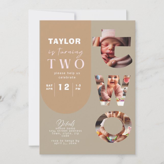 Personalisierte FotoCollage 2. Geburtstag Einladun Einladung (Vorderseite)