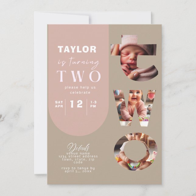 Personalisierte FotoCollage 2. Geburtstag Einladun Einladung (Vorderseite)