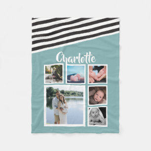 Personalisierte FotoCollage Aquamarin Streifen ein Fleecedecke