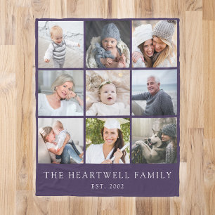 Personalisierte Fotocollage Familie 9 Lila Fleecedecke