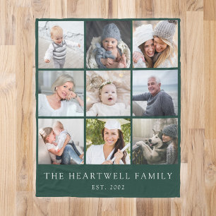 Personalisierte Fotocollage Familie 9 Smaragdgrün Fleecedecke