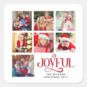 Personalisierte FotoCollage Familienname Weihnacht Quadratischer Aufkleber
