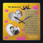 Personalisierte Fotocollage Goldene Hochzeitssuhr Quadratische Wanduhr<br><div class="desc">Wall-Uhr: Maßgeschneiderte Hochzeit,  Jubiläum,  Valentiner Foto-Uhr mit einzigartiger goldener Vintager Gestaltung. Personalisieren Sie mit Ihren eigenen Lieblingsbildern und erstellen Sie eine schöne Collage,  um besondere Momente Ihres Lebens zu erfassen. Ändern Sie alle Texte zu Ihrem eigenen,  einschließlich des Gedichts.</div>