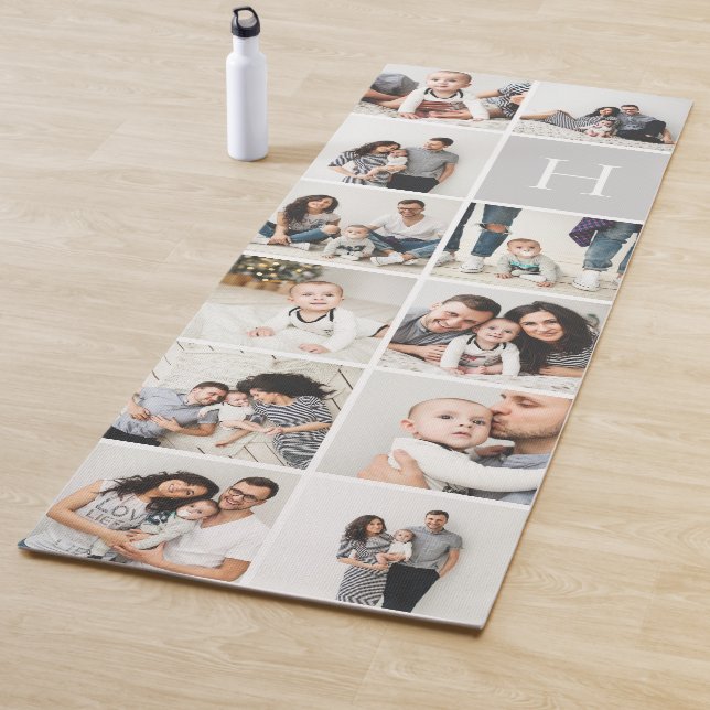 Personalisierte FotoCollage | Grau Monogram Yogamatte (Beispiel)