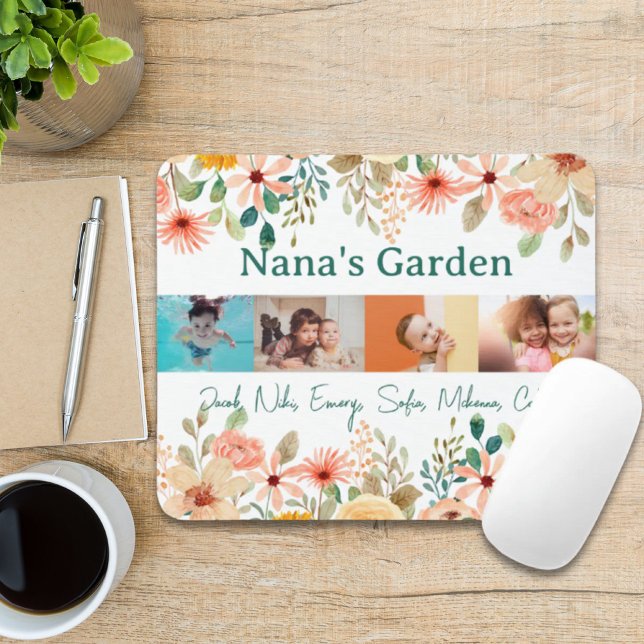 Personalisierte FotoCollage Nana Grandmas Garten Mousepad (Personalized Photo Collage Nana Grandma's Garden Mouse Pad)