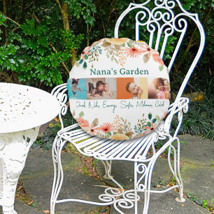 Personalisierte FotoCollage Nana Grandmas Garten Rundes Kissen