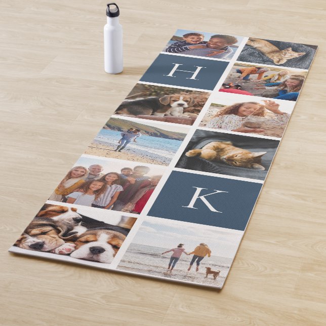 Personalisierte FotoCollage | Navy Monogram Yogamatte (Beispiel)
