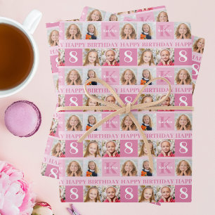 Personalisierte FotoCollage Niedlich Pink Girl Geb Geschenkpapier Set