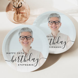Personalisierte Fotografie Schwarze Schrift 50. Ge Pappteller