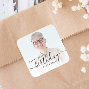 Personalisierte Fotografie Schwarze Schrift 50. Ge Quadratischer Aufkleber