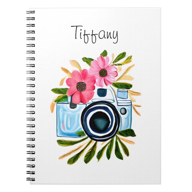 Personalisierte Fotografie Vintag Camera-Blume Notizblock (Vorderseite)