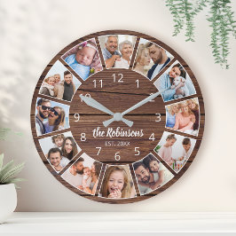 Personalisierte Fotokopie Naturholzfamilie Runde Wanduhr