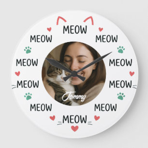 Personalisierte Fotouhr für Haustiere mit 'MEOW' Große Wanduhr