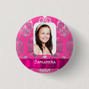 Personalisierte Fotovorlage für rosa Damast Button