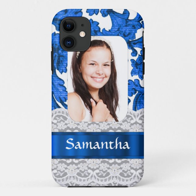 Personalisierte Fotovorlage in Blauer Spitze Case-Mate iPhone Hülle (Rückseite)