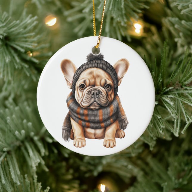 Personalisierte französische Bulldog-Hunde-Kunst Keramik Ornament (Baum)