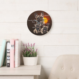 Personalisierte Französische Bulldogge Familiennam Große Wanduhr