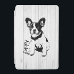 Personalisierte französische iPad mini hülle<br><div class="desc">Niedliche Grafik einer französische Bulldoggen-Mohnblume gegen rustikalen hölzernen Hintergrundentwurf mit kundengerechtem Text/Namen/Initiale/Monogramm. Sie können den Hintergrund löschen und leicht addieren, was Farbe Sie mögen: Klicken Sie an besonders anfertigen es, klicken button> oben an Edit > Background> A Menü von Farben aufkommt, wählt ein oder hereinkommt in einen Hexecode für jede...</div>