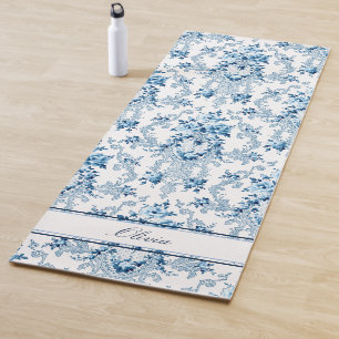 Personalisierte französische Rokoko-Blumen in Blau Yogamatte